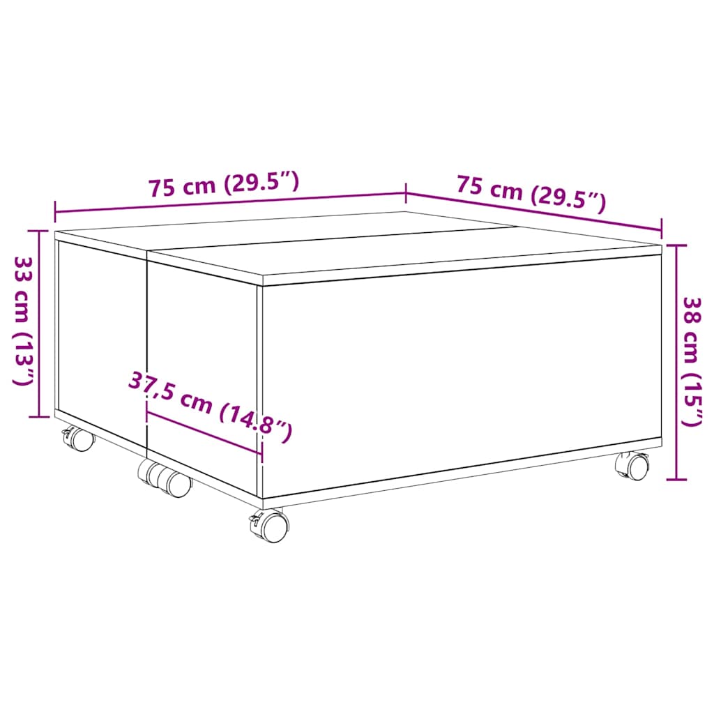 Sofabord med skuffe Sort eg 75 x 75 x 38 cm Konstrueret træ