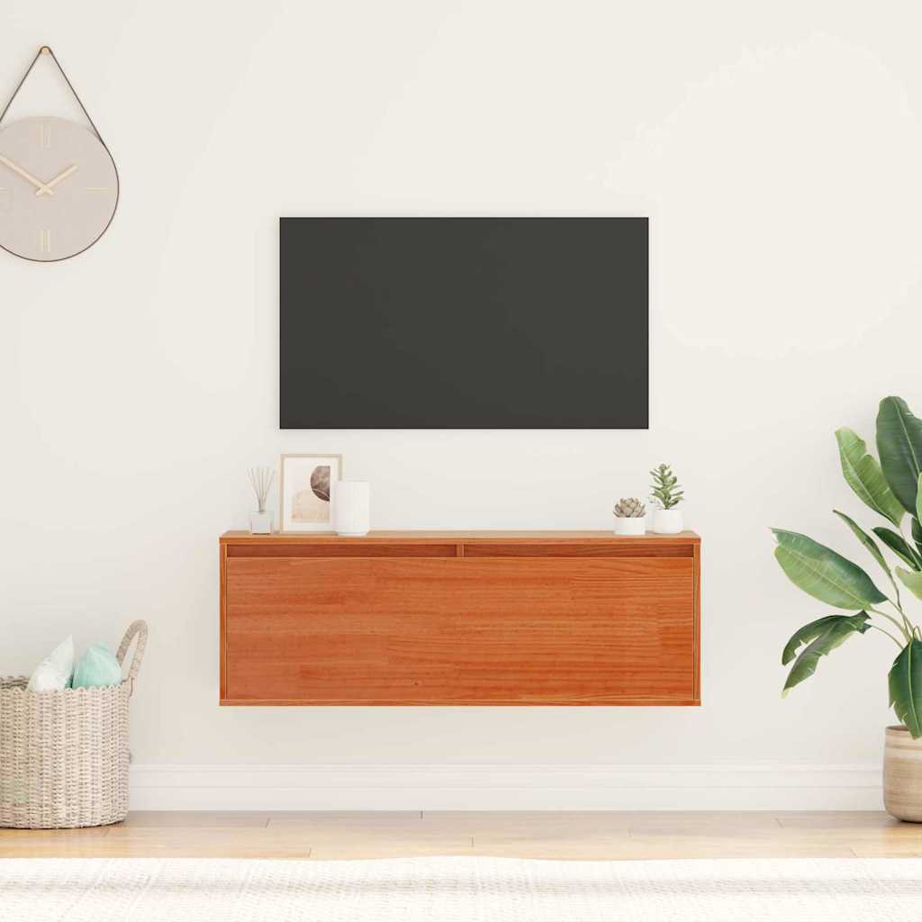 Vægskab med hylde Voks brun 100 x 30 x 35 cm Massiv fyrretræ
