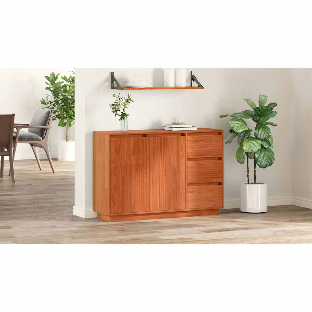 Sideboard med skuffe Brun eg 111 x 34 x 75 cm Massiv fyrretræ