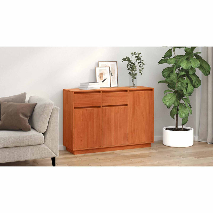 Sideboard med skuffe Voks brun 110 x 34 x 75 cm Massiv fyrretræ