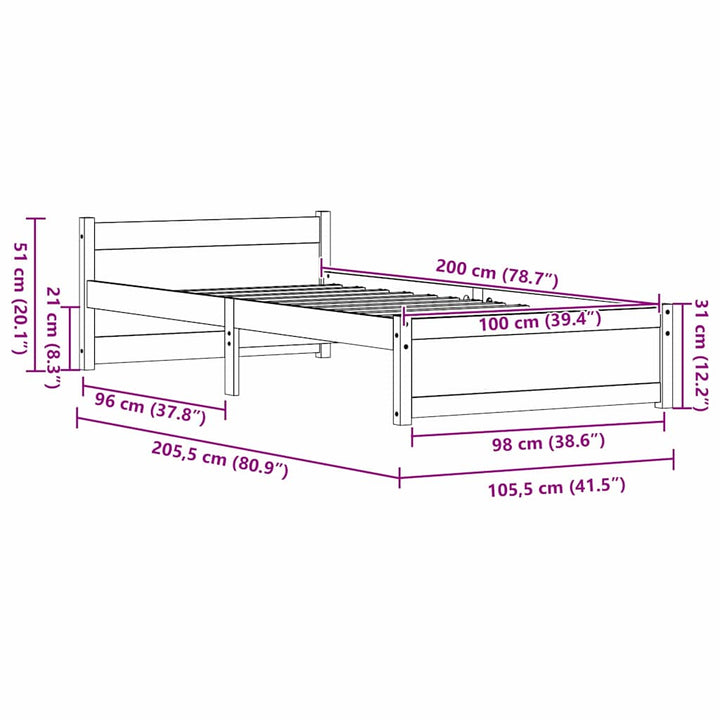 Sengestel Voks brun 205,5 x 105,5 x 51 cm Massiv fyrretræ