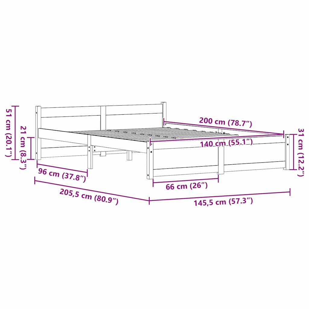 Sengestel Voks brun 205,5 x 145,5 x 51 cm Massiv fyrretræ
