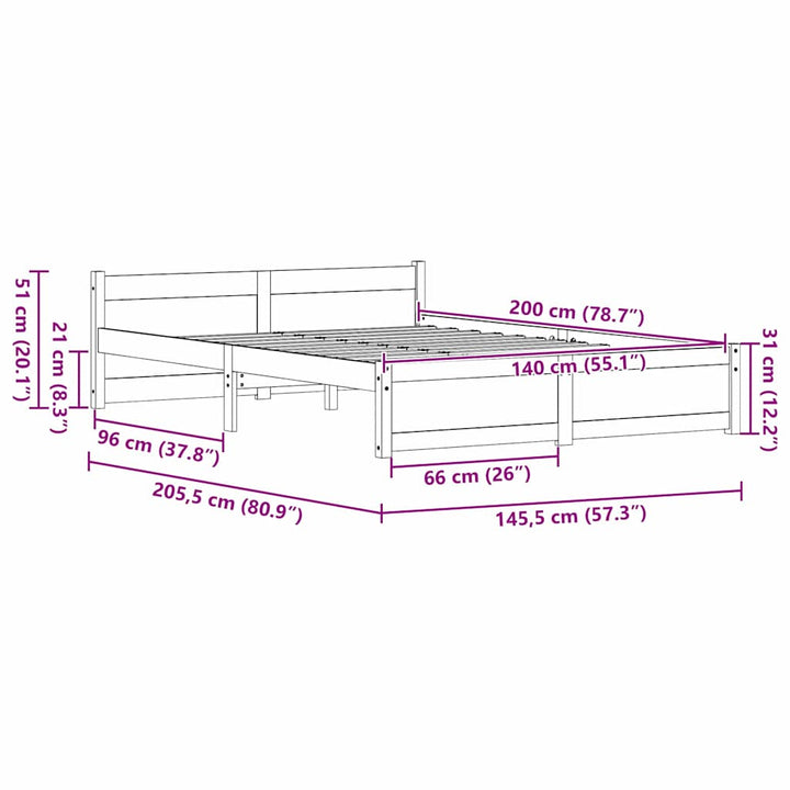 Sengestel Voks brun 205,5 x 145,5 x 51 cm Massiv fyrretræ