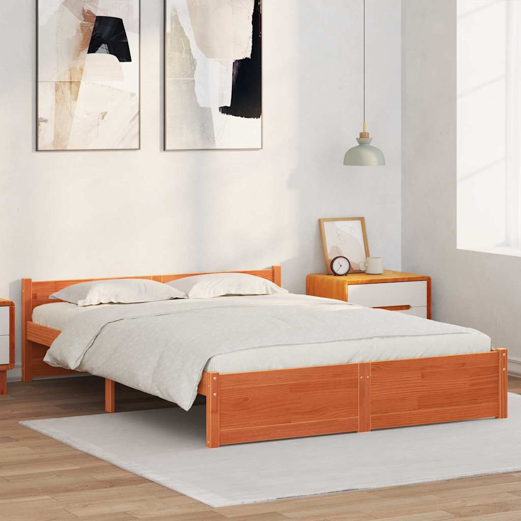 Sengestel Voks brun 205,5 x 155,5 x 51 cm Massiv fyrretræ