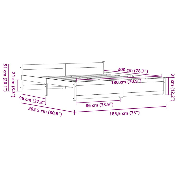 Sengestel Voks brun 205,5 x 185,5 x 51 cm Massiv fyrretræ