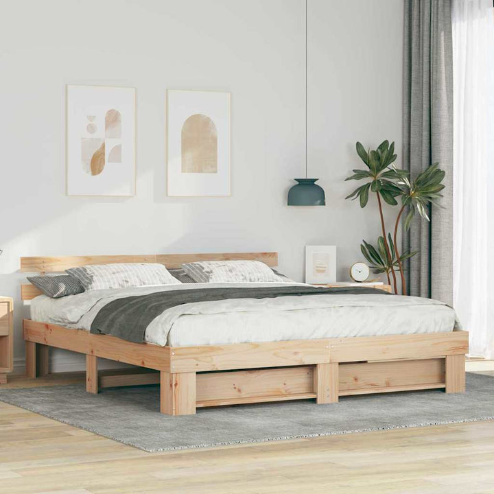 Sengestel med hovedgærde Brun 200 x 200 cm Massiv fyrretræ
