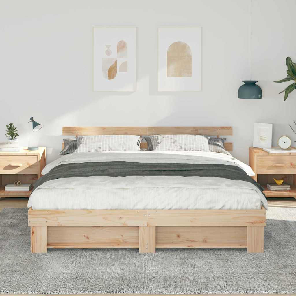 Sengestel med hovedgærde Brun 200 x 200 cm Massiv fyrretræ
