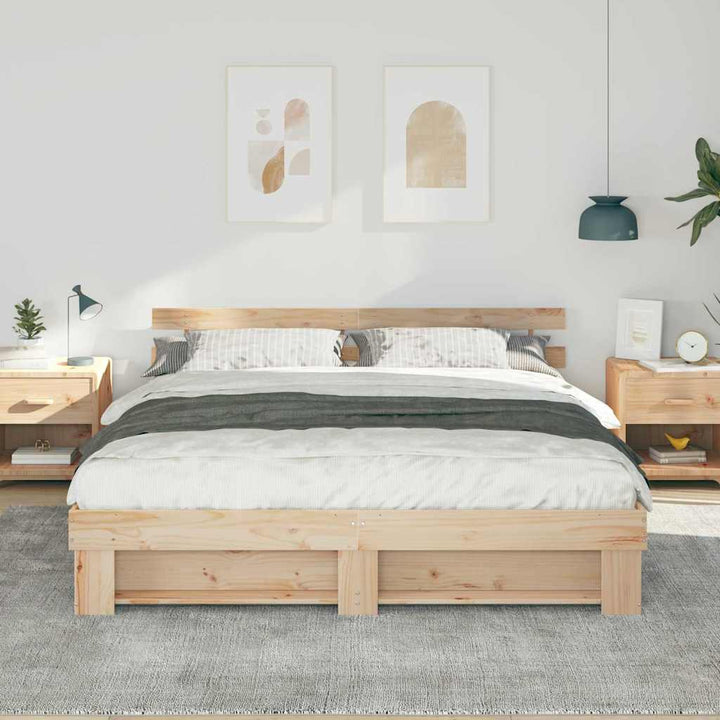 Sengestel med hovedgærde Brun 200 x 200 cm Massiv fyrretræ