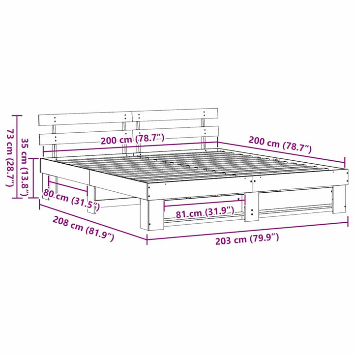 Sengestel med hovedgærde Brun 200 x 200 cm Massiv fyrretræ