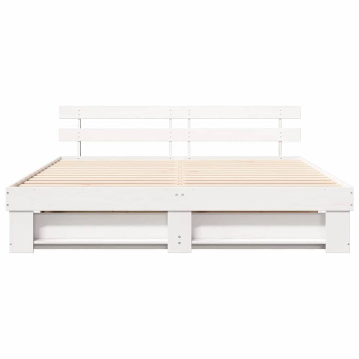 Sengestel med hovedgærde Hvid 200 x 200 cm Massiv fyrretræ