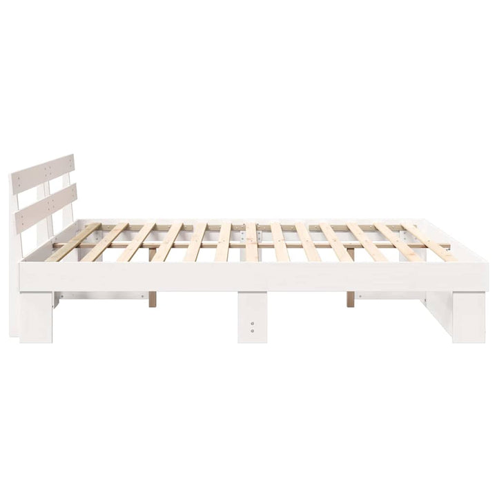 Sengestel med hovedgærde Hvid 200 x 200 cm Massiv fyrretræ