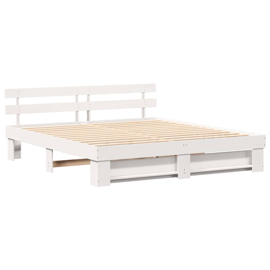 Sengestel med hovedgærde Hvid 180 x 200 cm Massiv fyrretræ