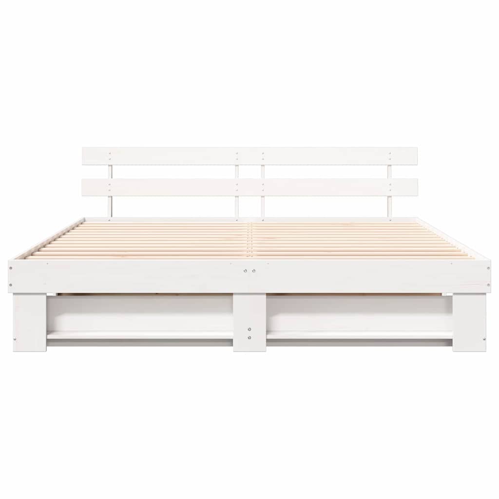 Sengestel med hovedgærde Hvid 180 x 200 cm Massiv fyrretræ