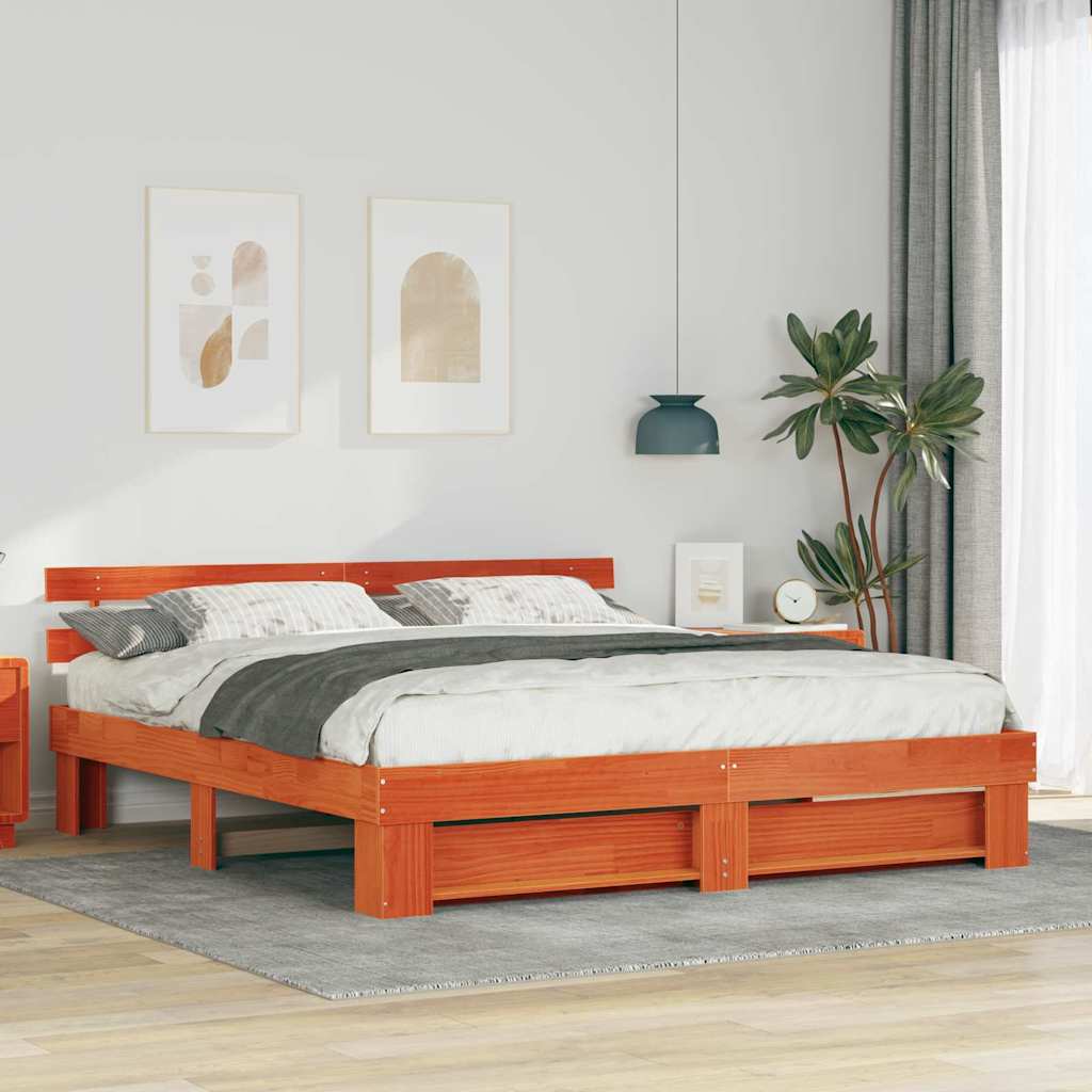 Sengestel med hovedgærde Brun 180 x 200 cm Massiv fyrretræ