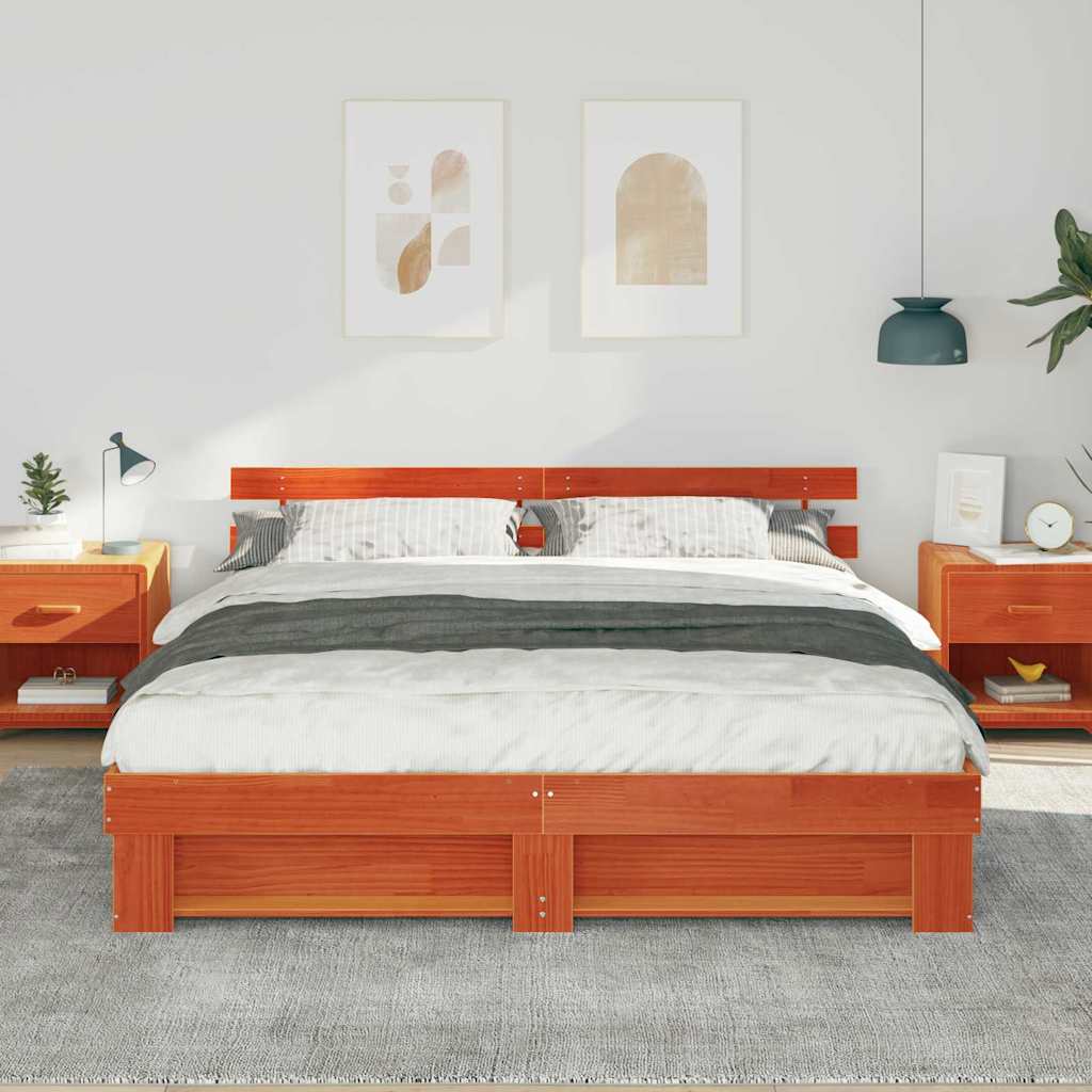 Sengestel med hovedgærde Brun 180 x 200 cm Massiv fyrretræ