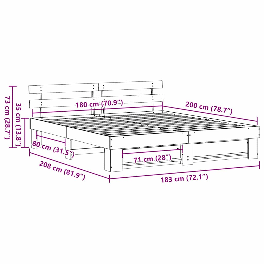 Sengestel med hovedgærde Brun 180 x 200 cm Massiv fyrretræ