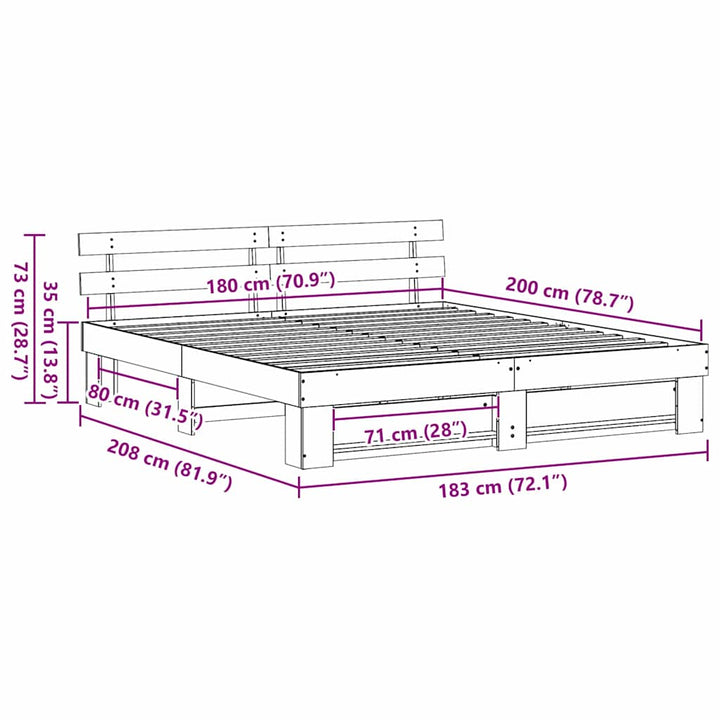 Sengestel med hovedgærde Brun 180 x 200 cm Massiv fyrretræ