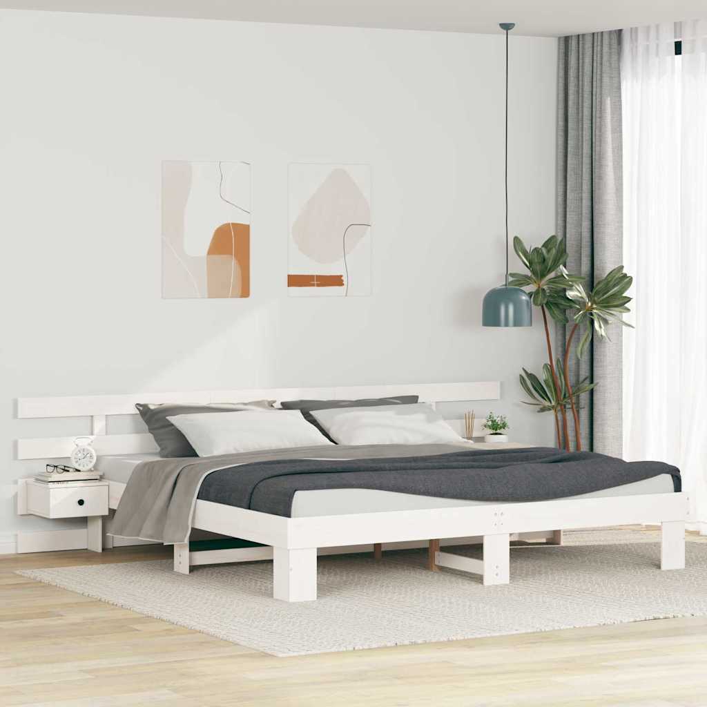 Sengestel med hovedgærde Hvid 180 x 200 cm Massiv fyrretræ