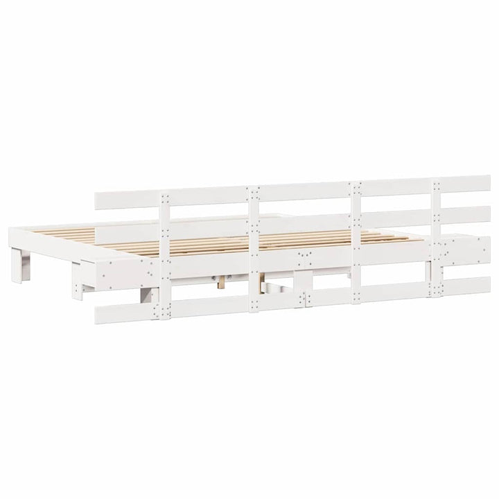 Sengestel med hovedgærde Hvid 180 x 200 cm Massiv fyrretræ