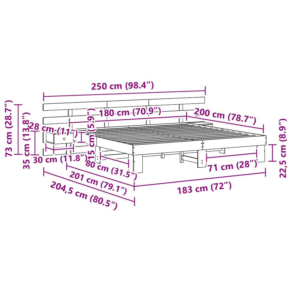 Sengestel med hovedgærde Hvid 180 x 200 cm Massiv fyrretræ