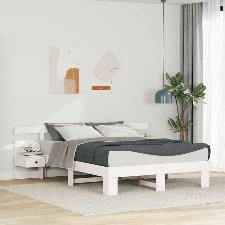 Sengestel med hovedgærde Hvid 160 x 200 cm Massiv fyrretræ