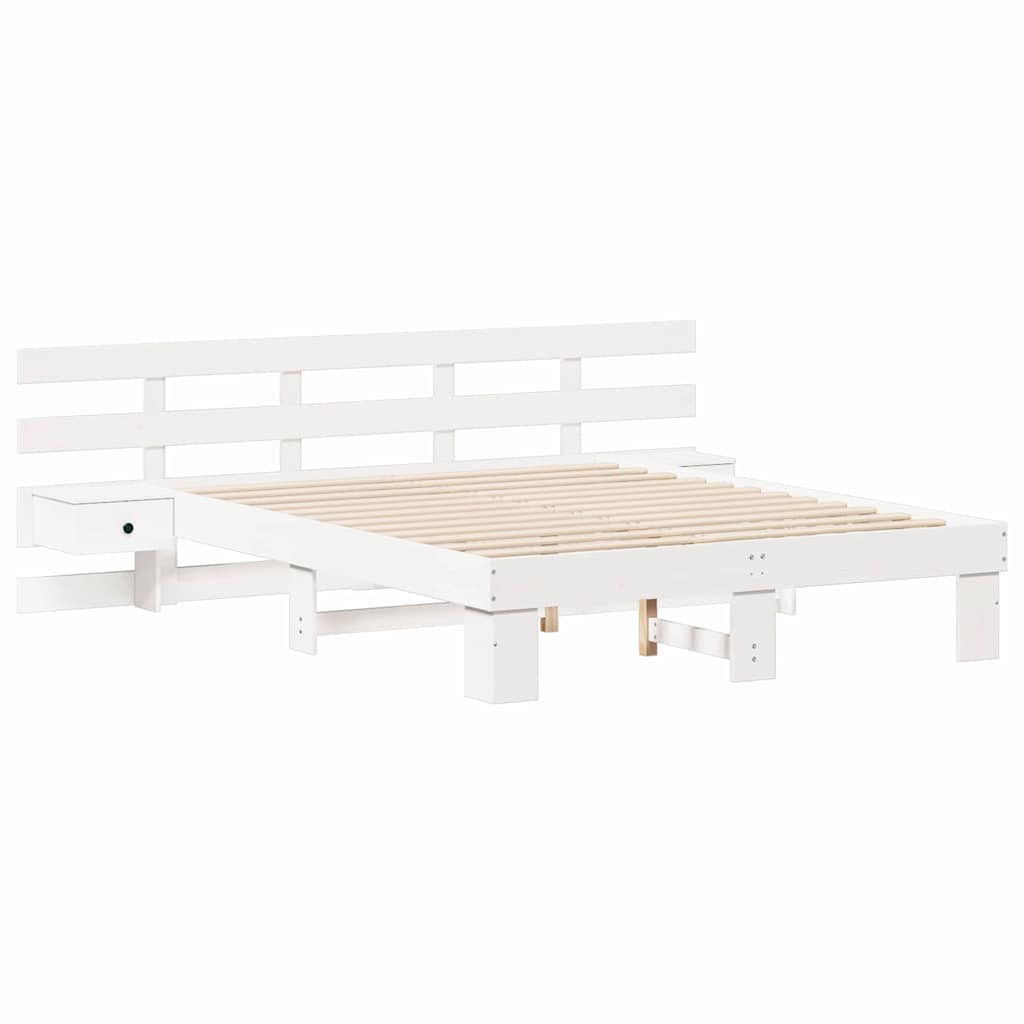 Sengestel med hovedgærde Hvid 160 x 200 cm Massiv fyrretræ