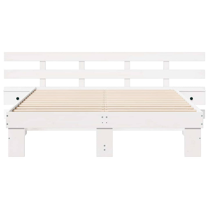 Sengestel med hovedgærde Hvid 160 x 200 cm Massiv fyrretræ