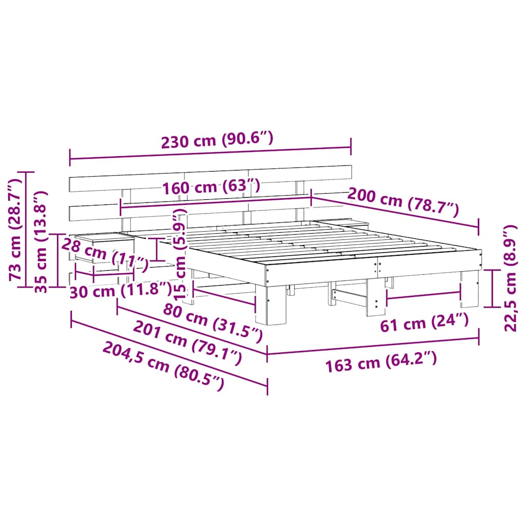 Sengestel med hovedgærde Hvid 160 x 200 cm Massiv fyrretræ