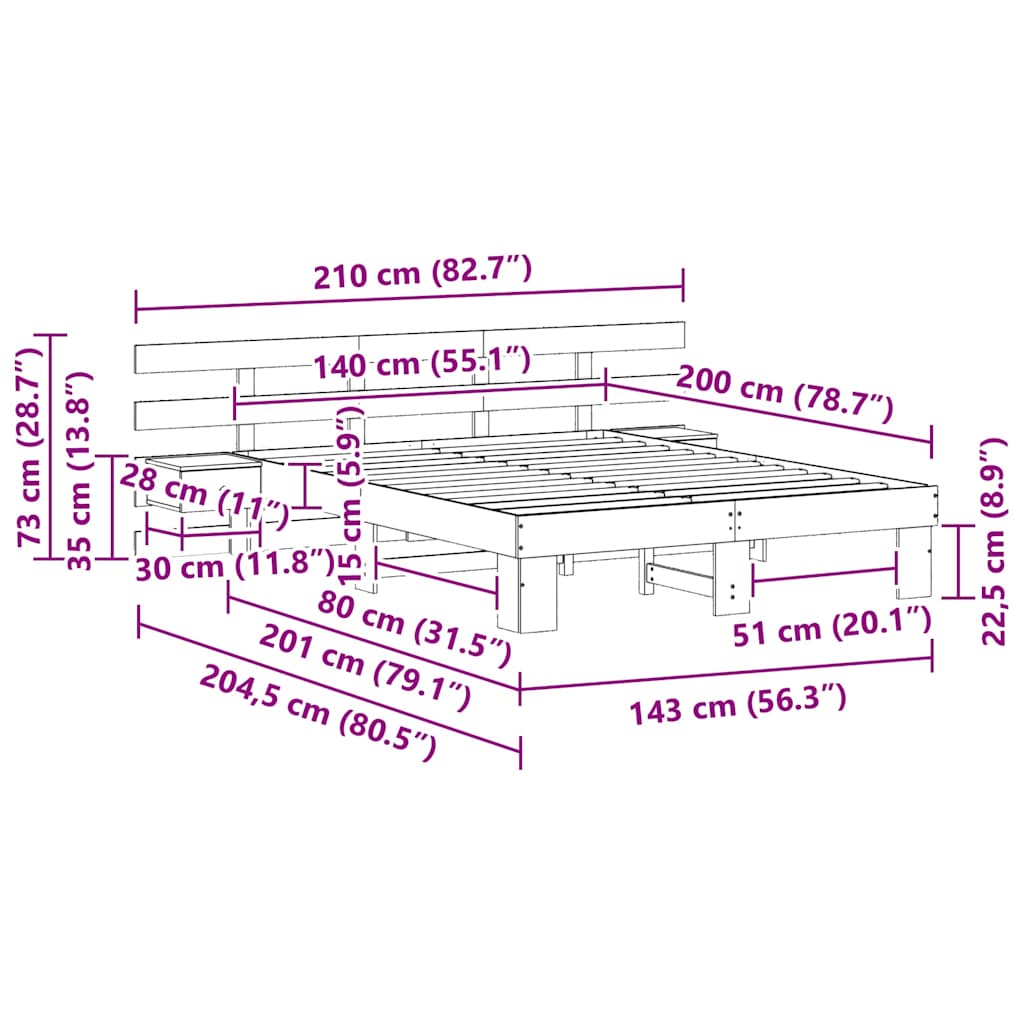 Sengestel med hovedgærde Brun 140 x 200 cm Massiv fyrretræ
