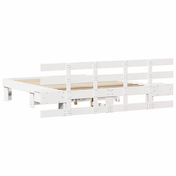 Sengestel med hovedgærde Hvid 140 x 200 cm Massiv fyrretræ