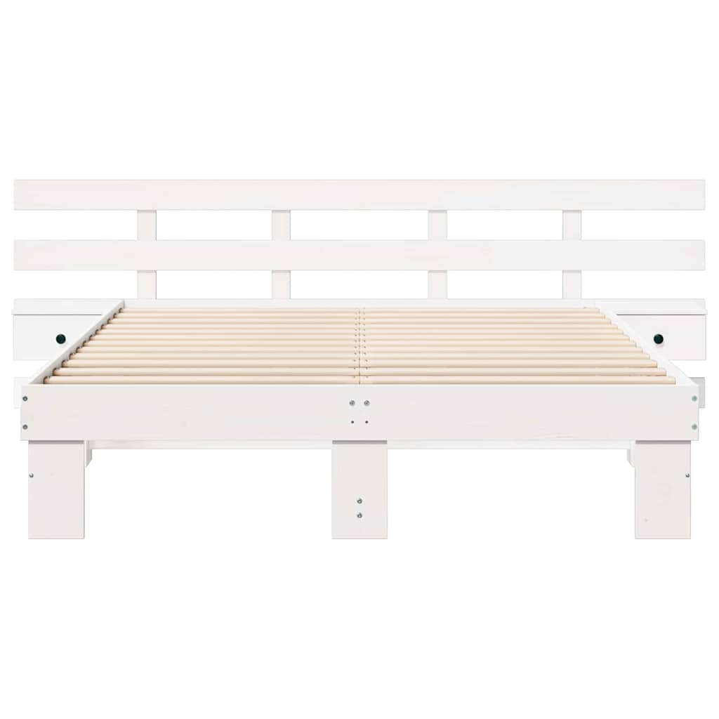 Sengestel med hovedgærde Hvid 140 x 200 cm Massiv fyrretræ