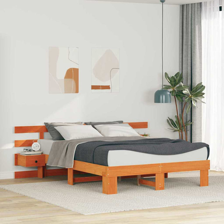 Sengestel med hovedgærde Brun 140 x 200 cm Massiv fyrretræ
