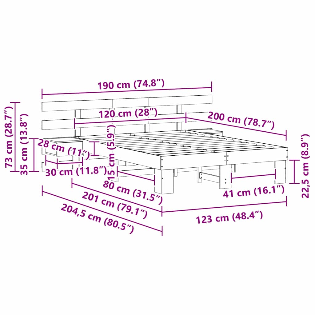 Sengestel med hovedgærde Brun 120 x 200 cm Massiv fyrretræ