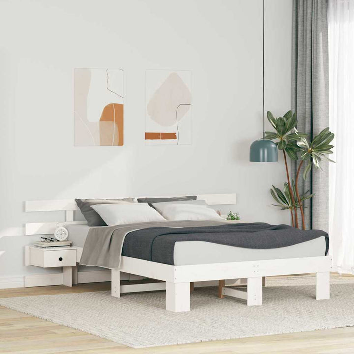 Sengestel med hovedgærde Hvid 120 x 200 cm Massiv fyrretræ