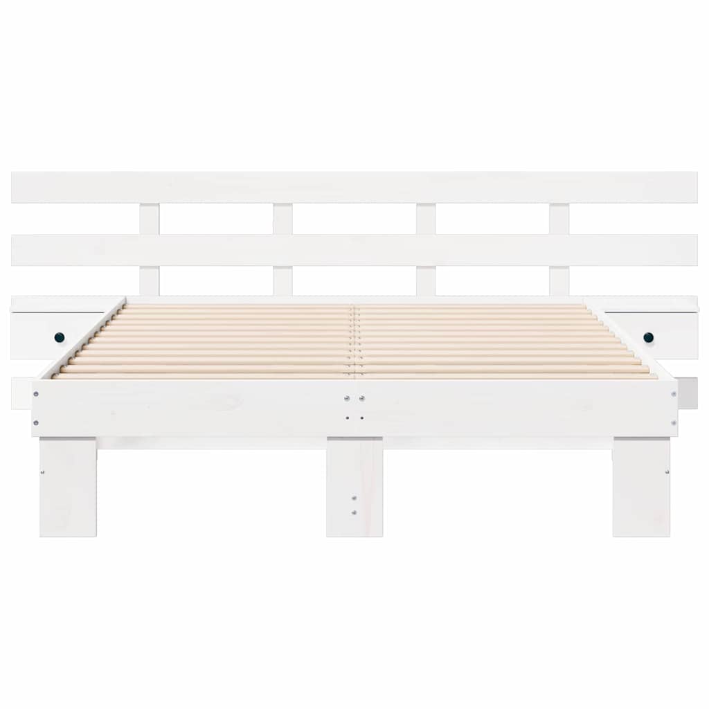 Sengestel med hovedgærde Hvid 120 x 200 cm Massiv fyrretræ