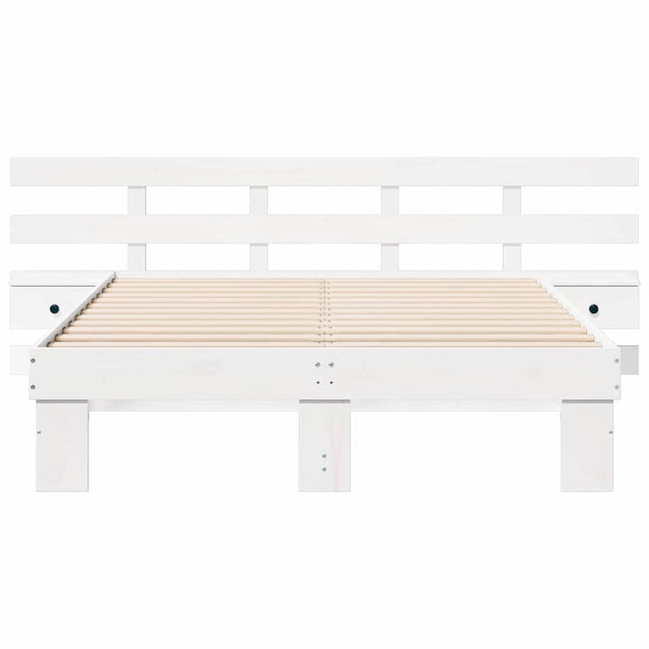 Sengestel med hovedgærde Hvid 120 x 200 cm Massiv fyrretræ