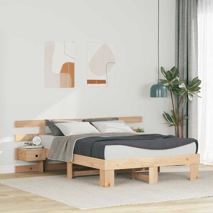 Sengestel med hovedgærde Brun 140 x 190 cm Massiv fyrretræ
