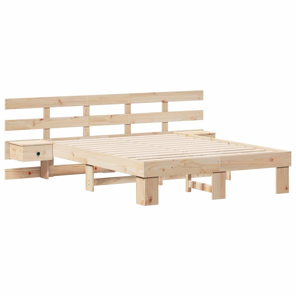 Sengestel med hovedgærde Brun 140 x 190 cm Massiv fyrretræ