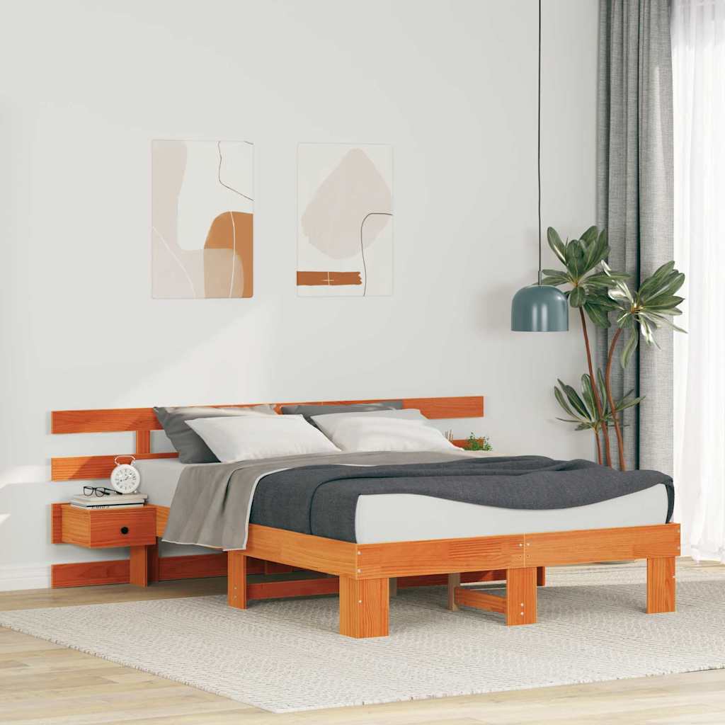 Sengestel med hovedgærde Brun 140 x 190 cm Massiv fyrretræ