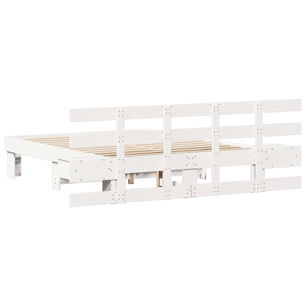 Sengestel med hovedgærde Hvid 120 x 190 cm Massiv fyrretræ