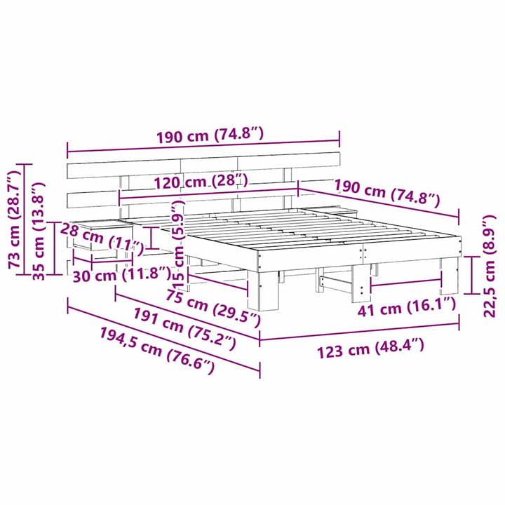 Sengestel med hovedgærde Hvid 120 x 190 cm Massiv fyrretræ