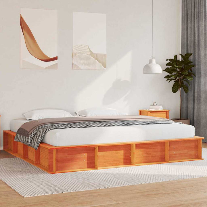 Sengestel Voks brun 200 x 200 cm Massiv fyrretræ