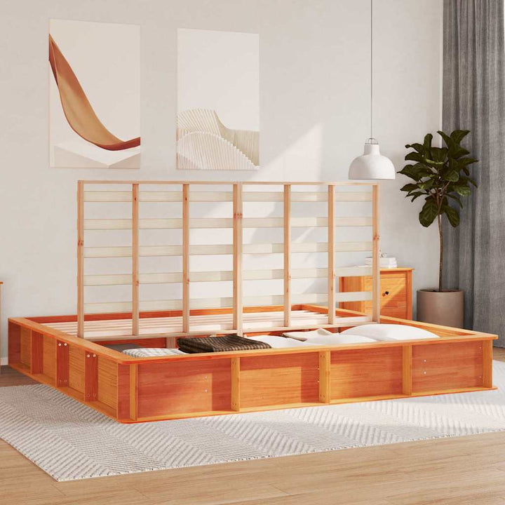 Sengestel Voks brun 200 x 200 cm Massiv fyrretræ