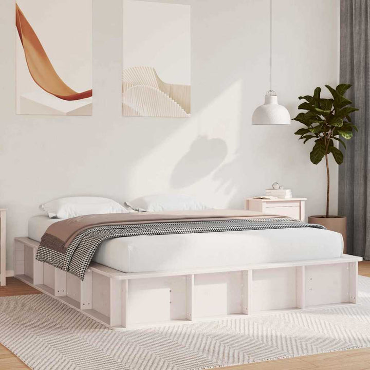 Sengestel Hvid 150 x 200 cm Massiv fyrretræ