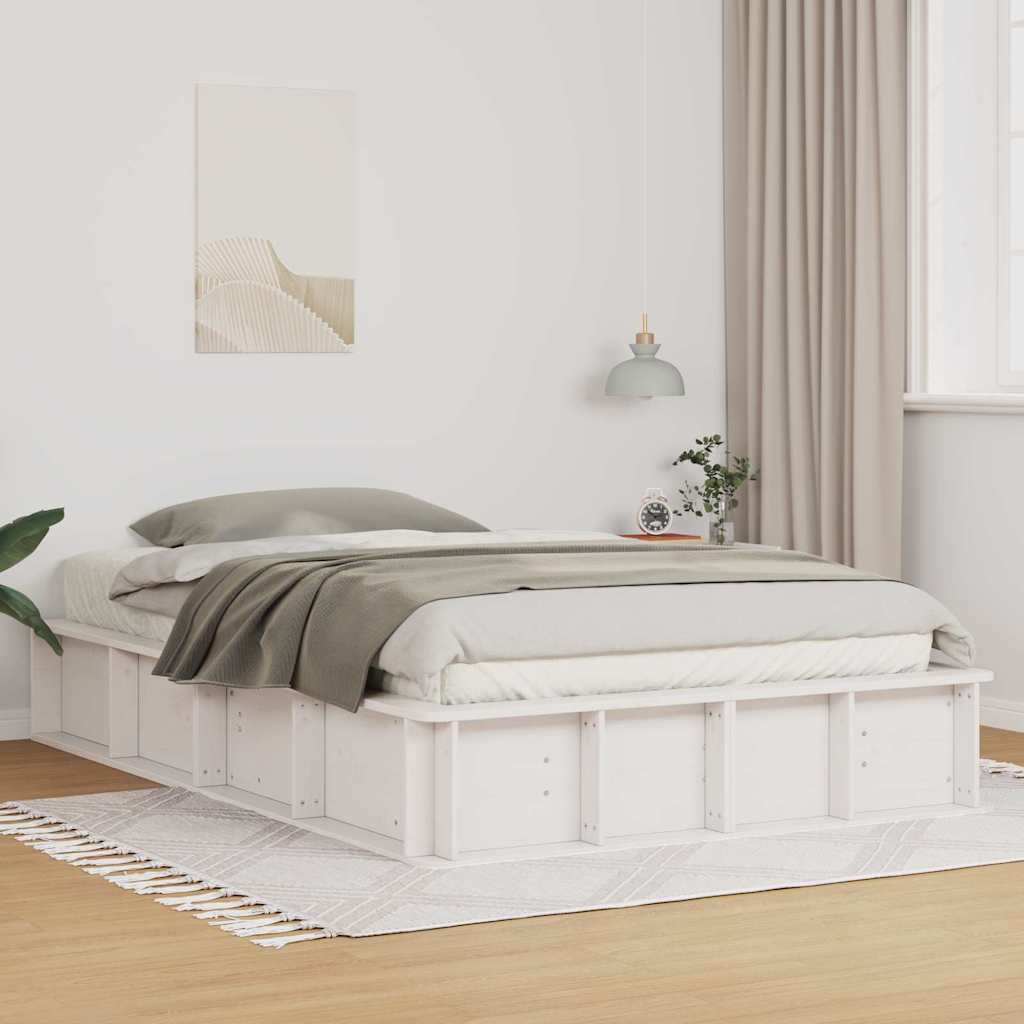 Sengestel Hvid 135 x 190 cm Massiv fyrretræ