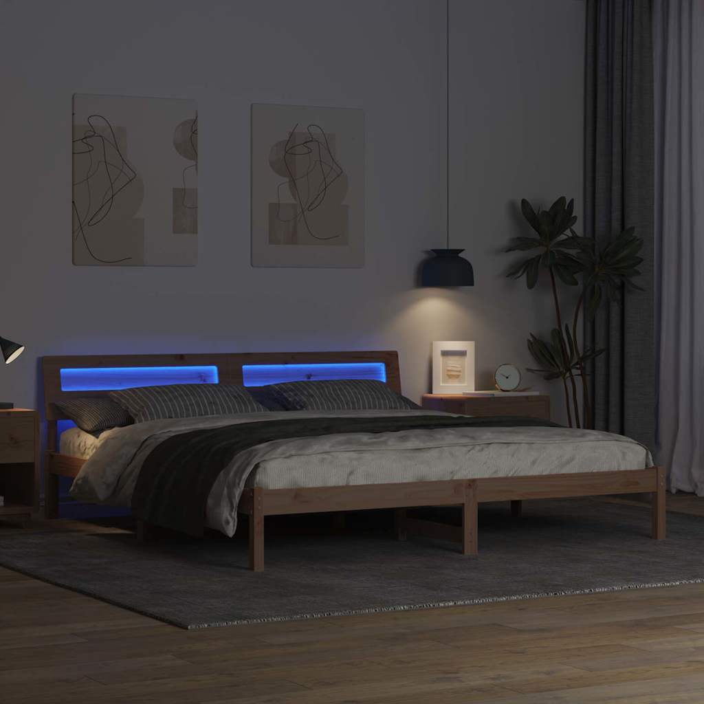 Sengestel med hovedgærde Brun 200 x 200 cm Massiv fyrretræ