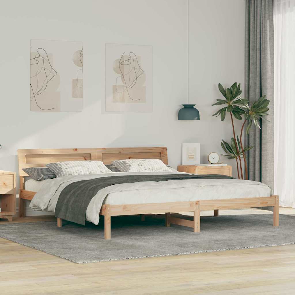 Sengestel med hovedgærde Brun 200 x 200 cm Massiv fyrretræ