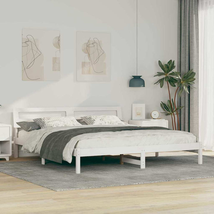 Sengestel med hovedgærde Hvid 200 x 200 cm Massiv fyrretræ