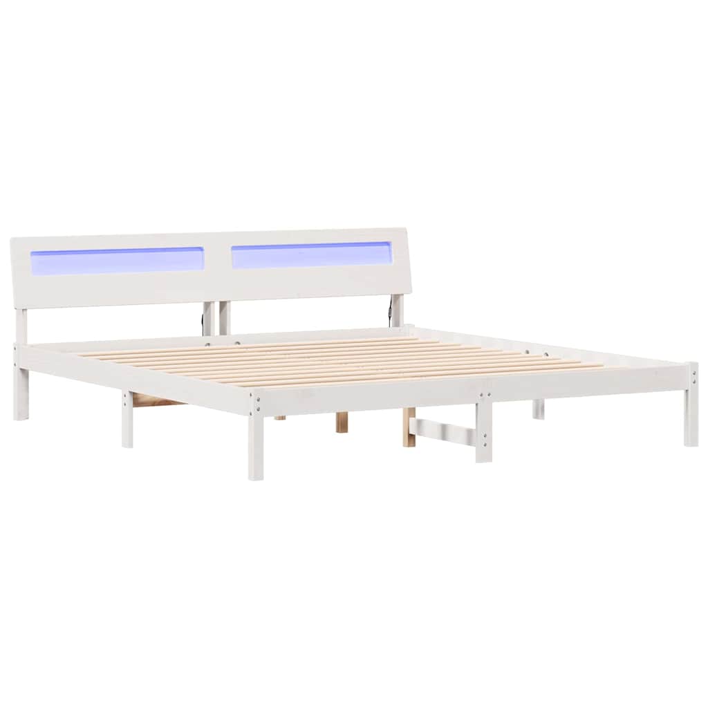 Sengestel med hovedgærde Hvid 200 x 200 cm Massiv fyrretræ