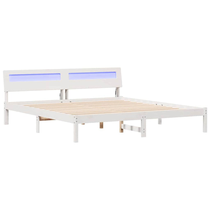 Sengestel med hovedgærde Hvid 200 x 200 cm Massiv fyrretræ